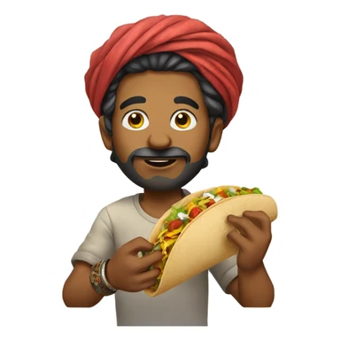 An Indian man with tattoos eating a taco sticker