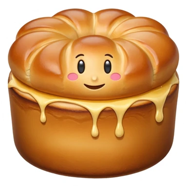small round brioche à tête, golden-brown, shiny crust, light airy texture, surface ripples, buttery, soft lighting, subtle shadows, no plate, no knife, no faces, transparent background, emoji scale sticker