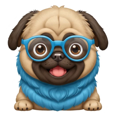 long blue haired baby pug wearing glassess very happy sticker