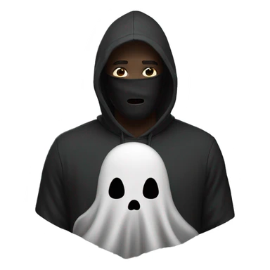Man with black hoodie and a ghost face mask sticker