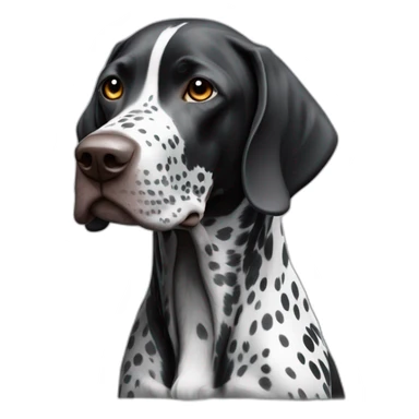 black german shorthair pointer, full black head, without white on the head, with white hair on the snout, black and white spotted body sticker