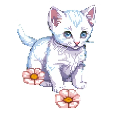 Kitten smells flowers sticker