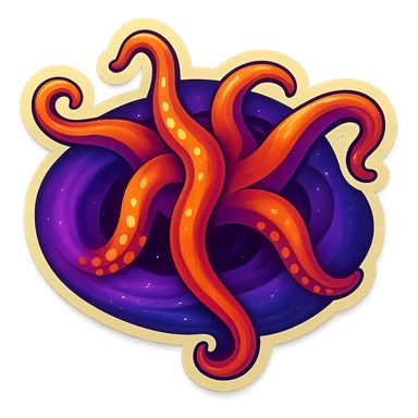 Edit the images to depict tentacles coming out of a black hole in a retro sticker style with vibrant colors and dynamic composition. Ensure there is no background, keeping it transparent. sticker