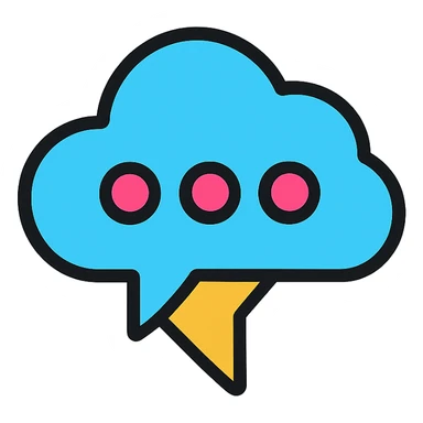 colorful cloud-shaped speech bubble with three dots in the center symbolizing writing, representing a post caption as a comment sticker