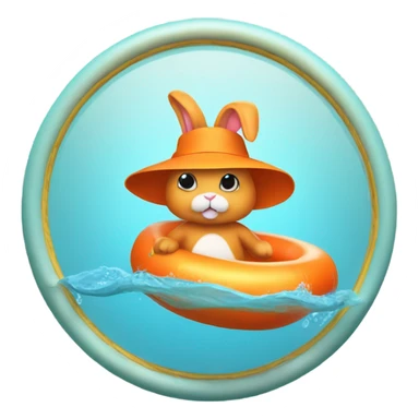 A orange bunny in a swimming ring wearing animal slippers and a top hat  sticker