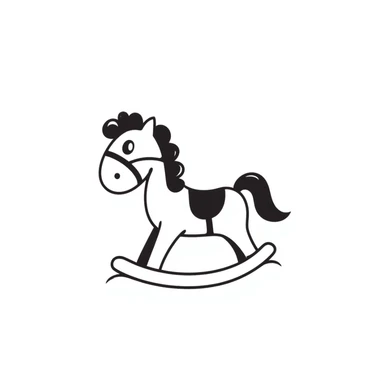 A hand-drawn toy rocking horse with western details and a cute face sticker