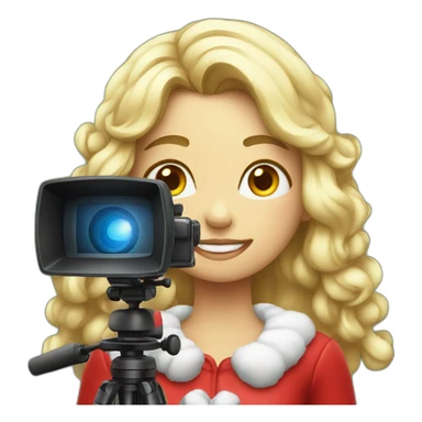 Christmas girl in front of videocamera sticker