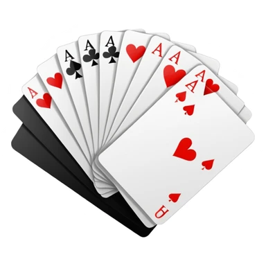 Minimalistic flat vector icon, iOS style, thin black contour on white background. Deck of abstract cards fanned out, each with simple symbols. Clean, no text, no shadows sticker