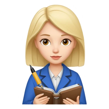 woman writing in a notebook with a pen sticker