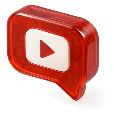 red speech bubble with inside a big red YouTube white play button, glossy circuit style sticker