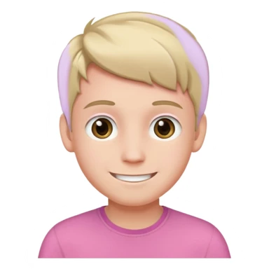 A smiling boy with a pink top and the darkest blonde hair sticker