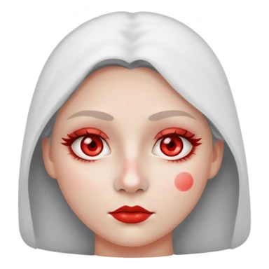 woman with white powder under her nose, wide red eyes, round face, iOS emoji style, no background sticker