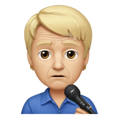 him with a mini microphone and a grumpier face blond hair wrinkles bold sticker