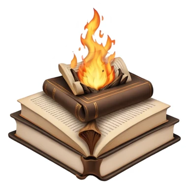 Fireplace burning a book sticker