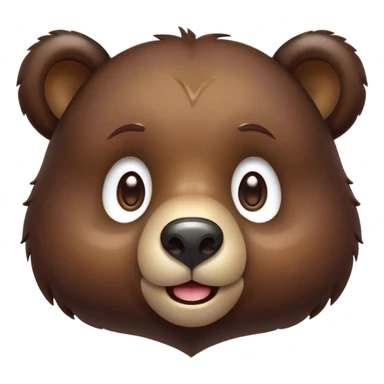 Cinematic Cute Bear Portrait Emoji, Head tilted playfully and inquisitively, featuring a glossy dark brown fur with a natural sheen and round, sparkling eyes filled with gentle curiosity, Simplified yet irresistibly adorable features, highly detailed, glowing with a warm, friendly glow, high shine, affectionate and mighty, stylized with a touch of woodland whimsy, bright and endearing, soft glowing outline, capturing the essence of a mischievous yet loving bear, so playful it feels like it could amble out of the screen and into your arms! sticker