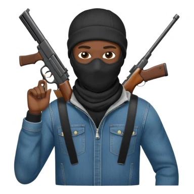 Create a black guy with a ski mask and guns and sagging jeans sticker