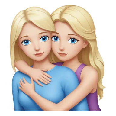 Cinematic realistic blonde with blue eyes hugs another blonde girl from behind sticker