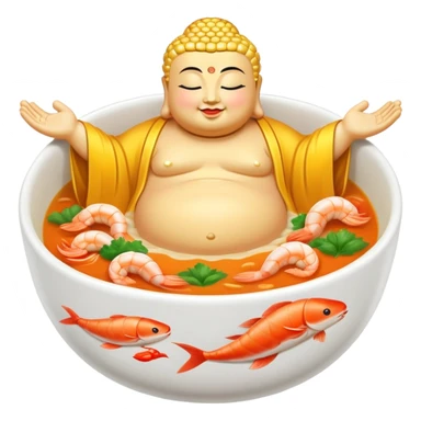Buddha Jumps Over the Wall luxury soup with seafood and premium ingredients, simplified emoji style with bold outlines and bright colors, cartoon style famous Chinese delicacy sticker
