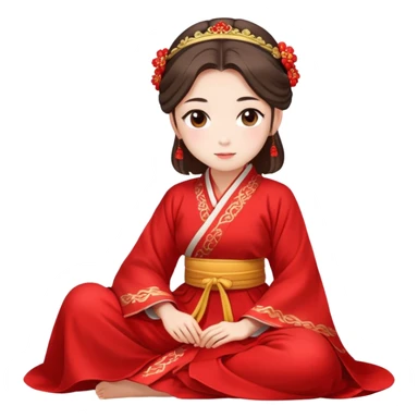 Beautiful girl wearing red Hanfu wedding dress sitting sticker