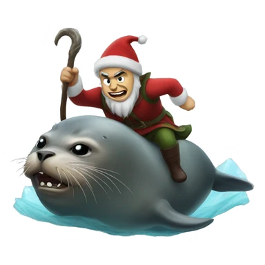Angry elf riding a seal  sticker