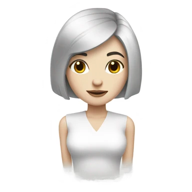 pale skin woman with black hair bob haircut white shirt sticker