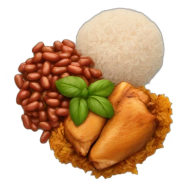 Dominican food plate of rice, stewed chicken and beans sticker
