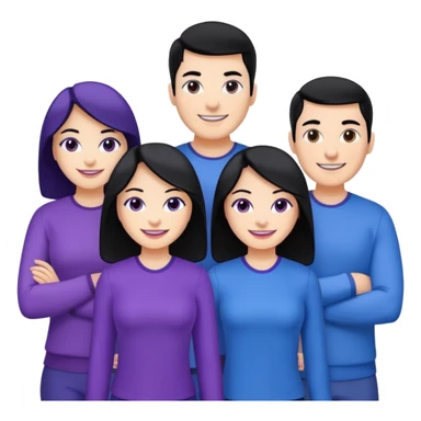 4people 2 men and 2 women. with black hair and white skin. ready to create a team. with blue and purple clothes sticker