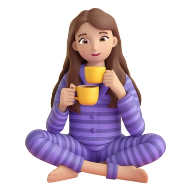 girl with long brown hair sipping coffee in purple striped pajamas sticker