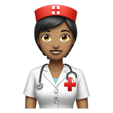 pixie cut black straight hair female nurse with red cross sign hat wearing dress
pale skin color sticker
