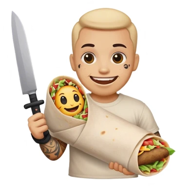 Happy emoji scary with a burrito and knife (tattooed) sticker