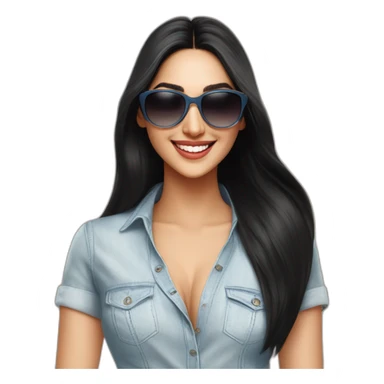 Kiara Advani front looking smiling long black straight hair indian girl wearing round sunglasses sticker