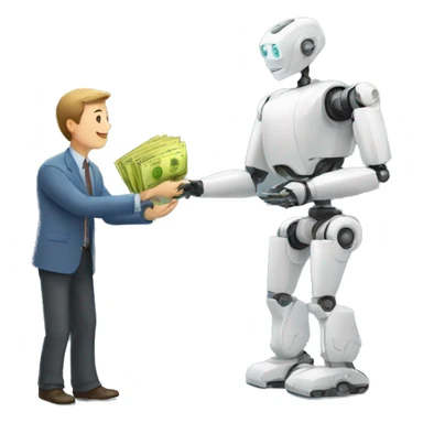 man giving money to robot sticker