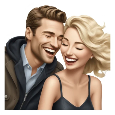 Hyper Realistic beautiful dior model laughing with a handsome male model  sticker