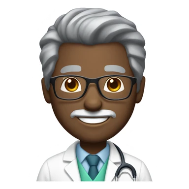African-American doctor with gray hair, faded haircut, glasses, five o’clock shadow gray beard and short gray hair smiling  sticker