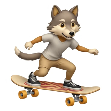 A wolf prepares to perform a trick on a skateboard sticker
