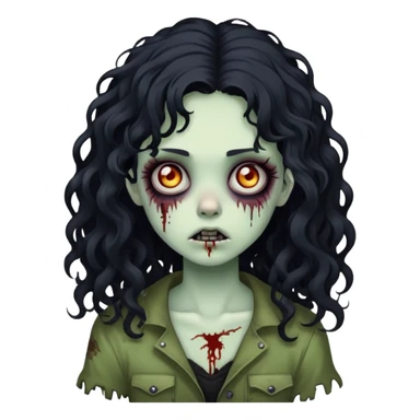 girl zombie with black long curly hair, emo style sticker