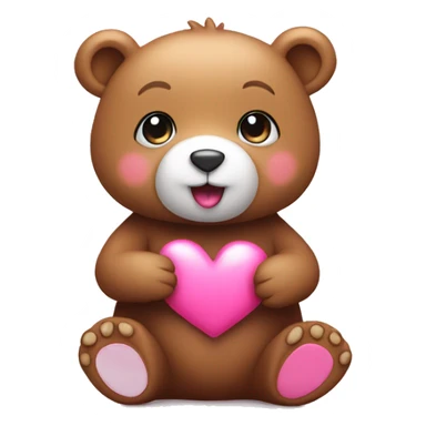 A cute little bear holding a pink heart  sticker