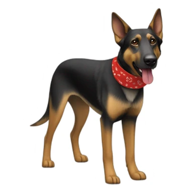 65% Coonhound 35% German Shepherd mix dog wearing small plain red bandana walking left sticker