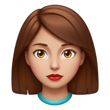woman with brown hair and a chaotic, negative aura, bold expression, Apple emoji style sticker