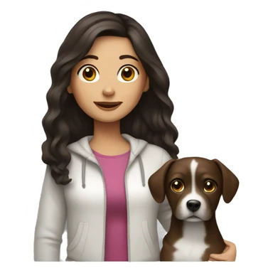 brunette girl with a dog sticker