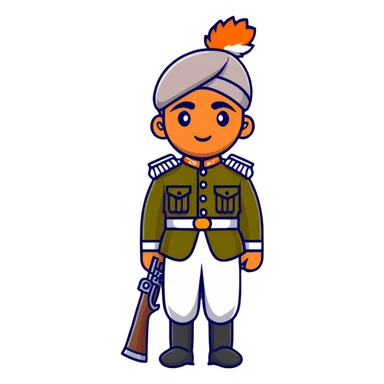 historical sepoy Indian soldier in 19th century military uniform with rifle sticker