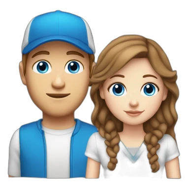 white girl brown hair blue eyes with white guy blue eyes on black cap sticker