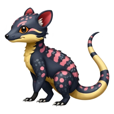 Rare warm-colored exotic cute epic aesthetic colorful Salandit-Civet-species-Fakemon-hybrid-creature, with markings, full body sticker