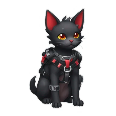 cool edgy cute kawaii black punk red fantasy nargacuga-bat-cat-Fakemon collar harness full body sticker