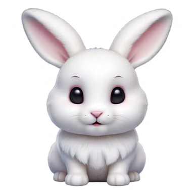 Cinematic Cute White Rabbit Portrait Emoji, Head tilted playfully and inquisitively, featuring a luxurious, silky white fur with soft, twitching ears, round, sparkling dark eyes filled with curiosity, Simplified yet irresistibly adorable features, highly detailed, glowing with a warm, friendly glow, high shine, affectionate and lively, stylized with a touch of whimsy, bright and endearing, soft glowing outline, capturing the essence of a mischievous yet loving bunny, so playful it feels like it could hop out of the screen and into your arms! sticker