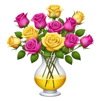 Fuschia and yellow bouquet of roses  in vase sticker