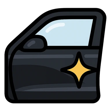 small bright star icon on glossy black surface of a high-end vehicle, main color glossy black, subtle reflections, emphasis on mirror-like shine, modern and clean, not overloaded sticker