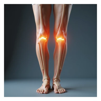 hyperrealistic 4K anatomical view of valgus knee, woman's legs standing, knees touching and ankles apart, bones and joint highlighted, white background, valgus deviation clearly visible, variant 2 with slightly changed angle sticker