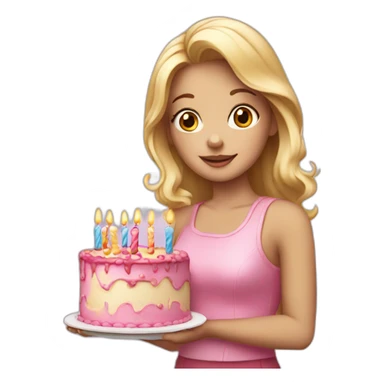 blonde girl with birthday cake sticker