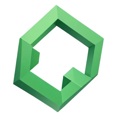 A stylized 3D square with a cutout center, with a green angled corner piece attached to the top right. Simple, geometric, flat design sticker